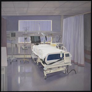 Painting showing an ICU bed Painting showing an ICU bed