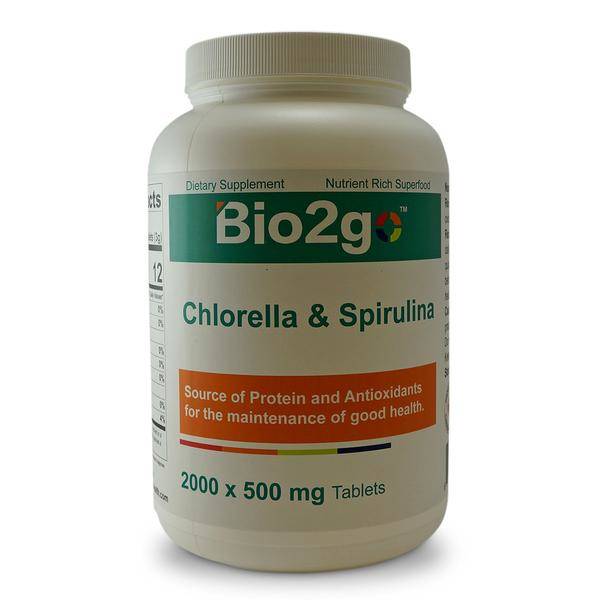 Bio2go™ Chlorella and Spirulina Tablet Bottle (2000 Tablets) | Bio2go Health