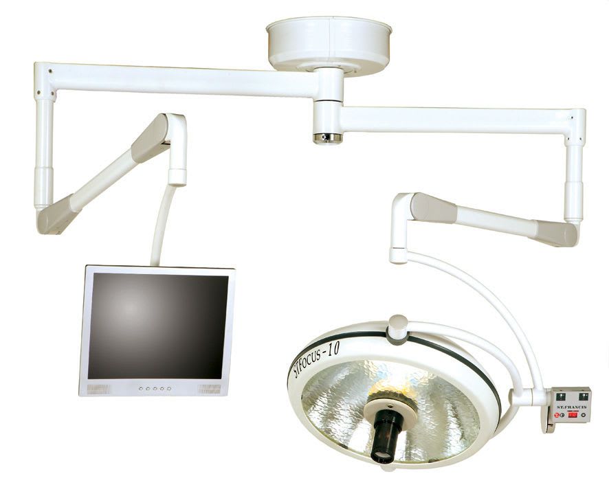 Halogen surgical light / with video camera / ceiling-mounted / with video monitor STFOCUS-10SCM St. Francis Medical Equipment
