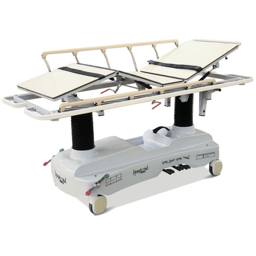 Transport stretcher trolley / height-adjustable / X-ray transparent / hydro-pneumatic HM 2059 F Hospimetal Ind. Met. de Equip. Hospitalares