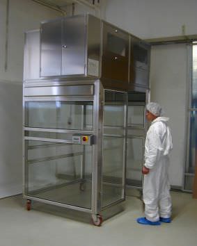 Pharmaceutical downflow containment booth GMP mobil Ortner Reinraumtechnik