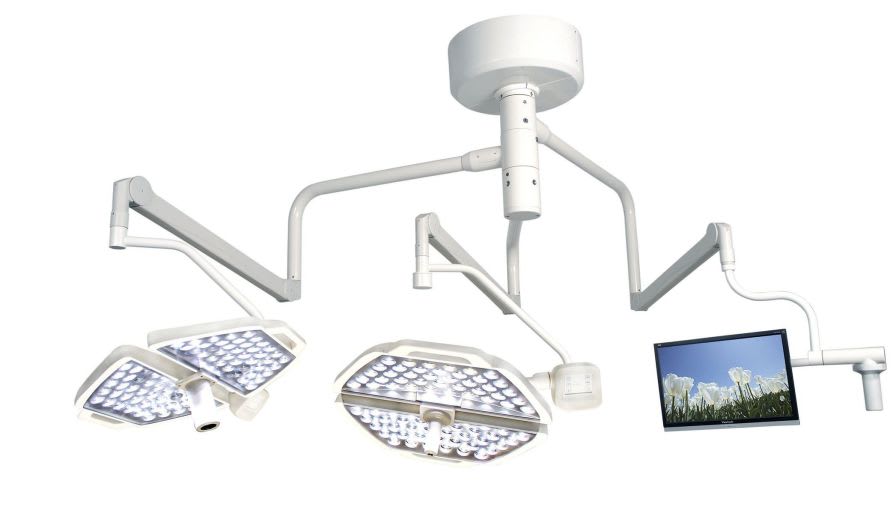 LED surgical light / ceiling-mounted / with video monitor / 2-arm Pax Medical Instrument