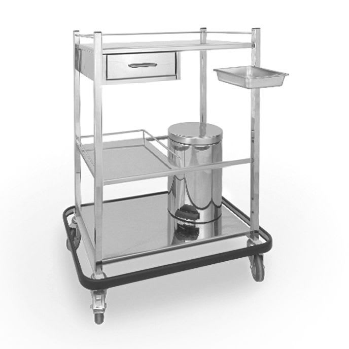 Dressing trolley / with drawer / stainless steel / 3-tray 2.08.009 Lubb