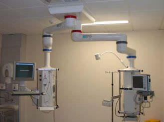 Ceiling-mounted double medical pendant / articulated / with column / modular Series 500 Starkstrom