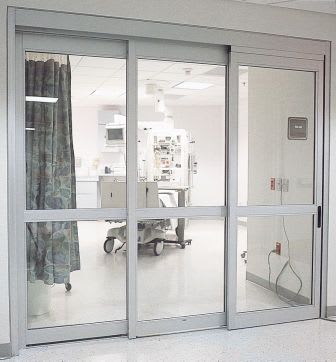 Laboratory door / hospital / telescopic / with glass panel ICU/CCU 7500 Stanley Access Technologies