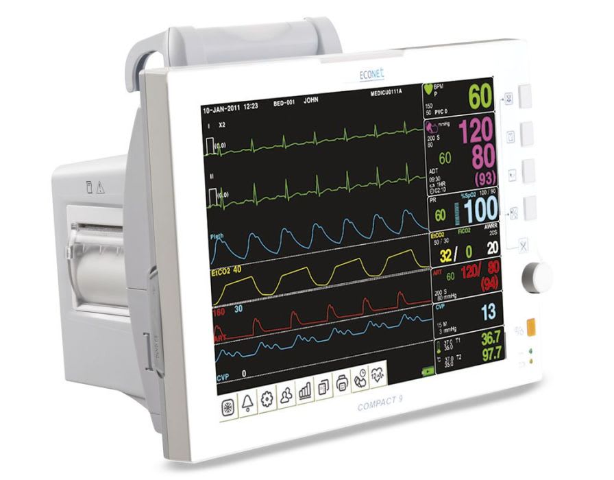 Compact multi-parameter monitor / transport / with built-in printer 12.1" TFT | Compact 9 Medical Econet