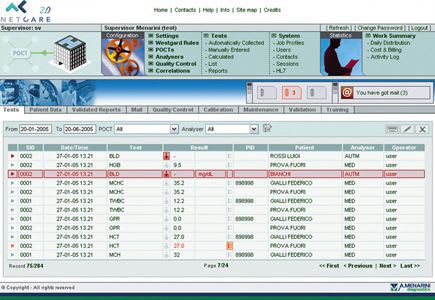 Patient data management system / point of care NetCare 2.0 Menarini Diagnostics
