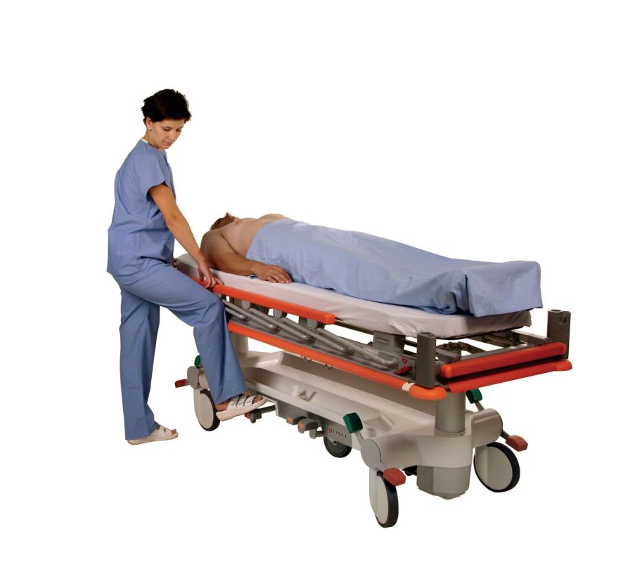 Transport stretcher trolley / X-ray transparent / height-adjustable / hydraulic Sprint LINET