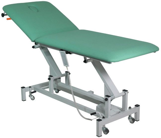 Electrical examination table / on casters / height-adjustable / 2-section H-05 Hidemar