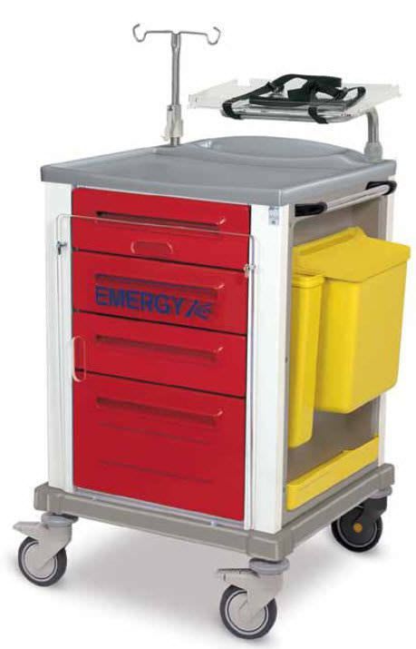 Emergency trolley / with IV pole / with CPR board / with defibrillator shelf CARL Gardhen Bilance