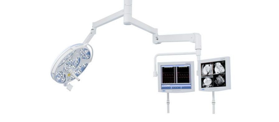 LED surgical light / with video monitor / ceiling-mounted / 2-arm 140 000 - 160 000 lux | LED 3 / VarioView Dr. Mach