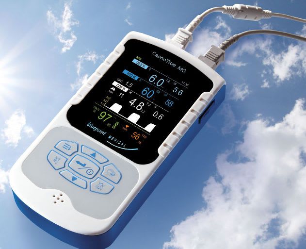 Pulse oximeter with separate sensor / handheld / with capnograph CapnoTrue MG Bluepoint Medical