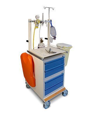 Emergency trolley / with oxygen cylinder holder / with CPR board / with drawer R-8000 Penlon
