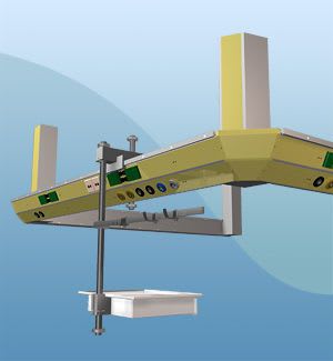 Ceiling-mounted supply beam system / with shelves U Pneumatik Berlin
