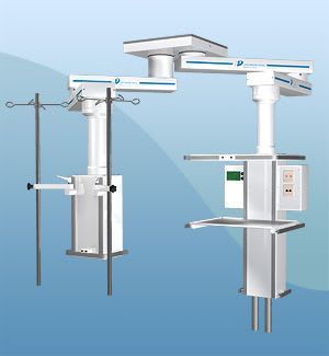 Ceiling-mounted double medical pendant / articulated / with column Tandem Pneumatik Berlin
