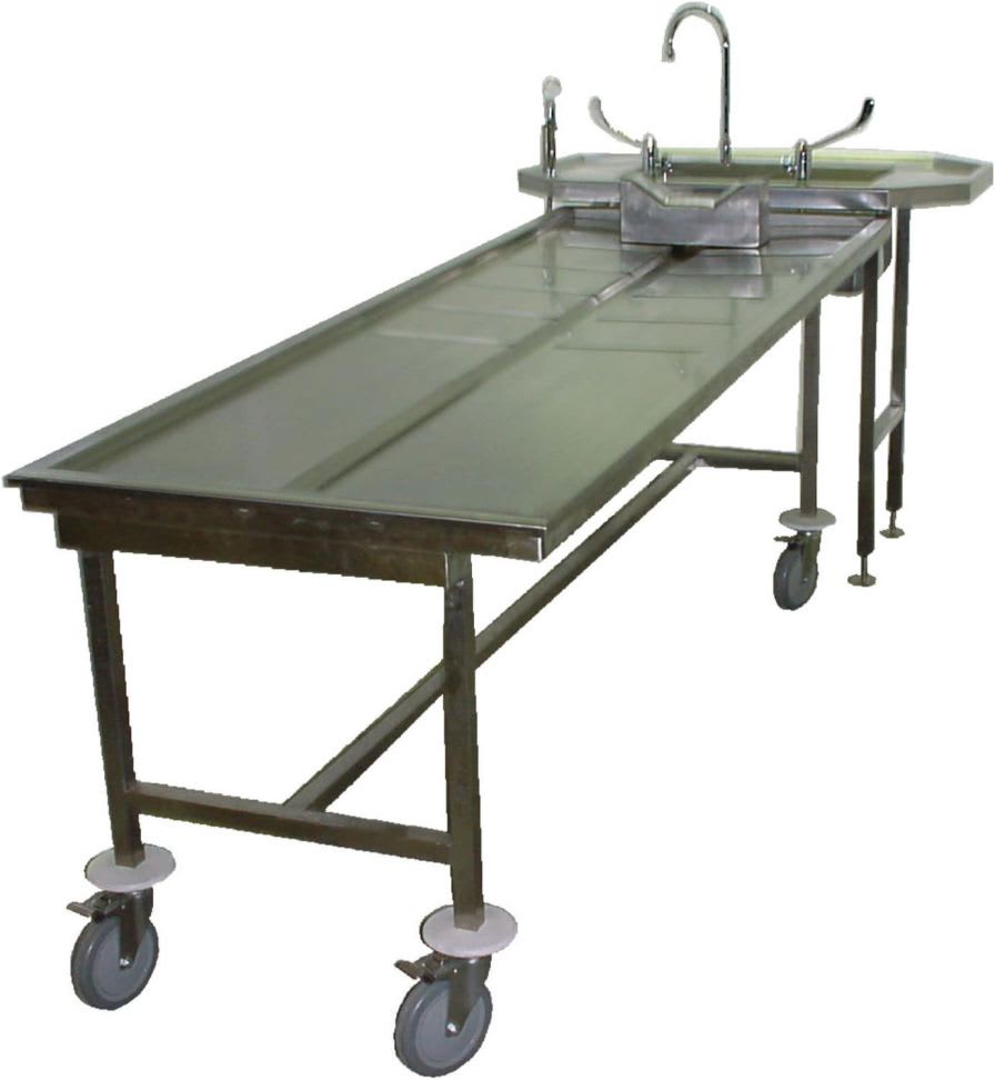 Mortuary washing table / stainless steel / on casters / height-adjustable Rago