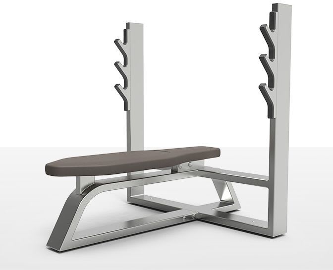 Weight training bench (weight training) / traditional / flat / with barbell rack milcanic milon industries