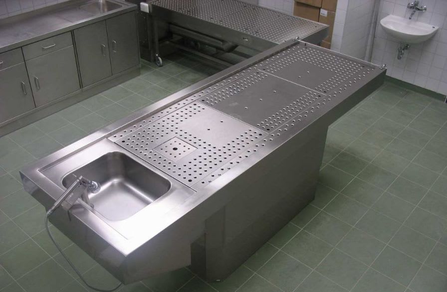 Autopsy table / with suction system / with sink / electric MA-0977 MEDIS Medical Technology