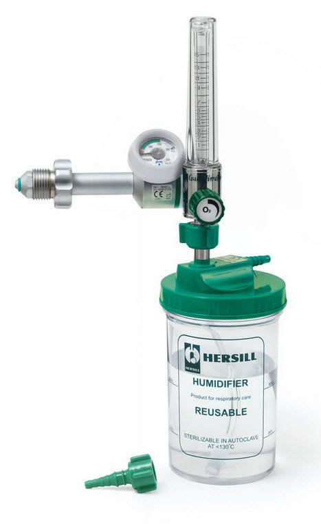 Oxygen flowmeter / variable-area / with humidifier / with pressure regulator H-350 HERSILL