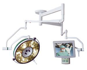 Halogen surgical light / with video monitor / ceiling-mounted / 2-arm BHC-502p/TV, 110 000 LUX FAMED Lódz