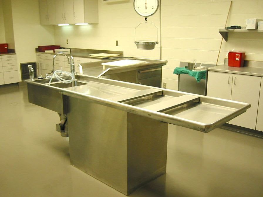 Autopsy table / L-shaped / with sink DPV-L Deluxe CSI-Jewett