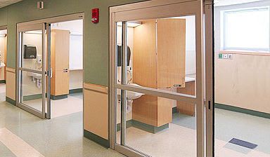 Hospital door / laboratory / sliding / with glass panel VersaMax® BESAM
