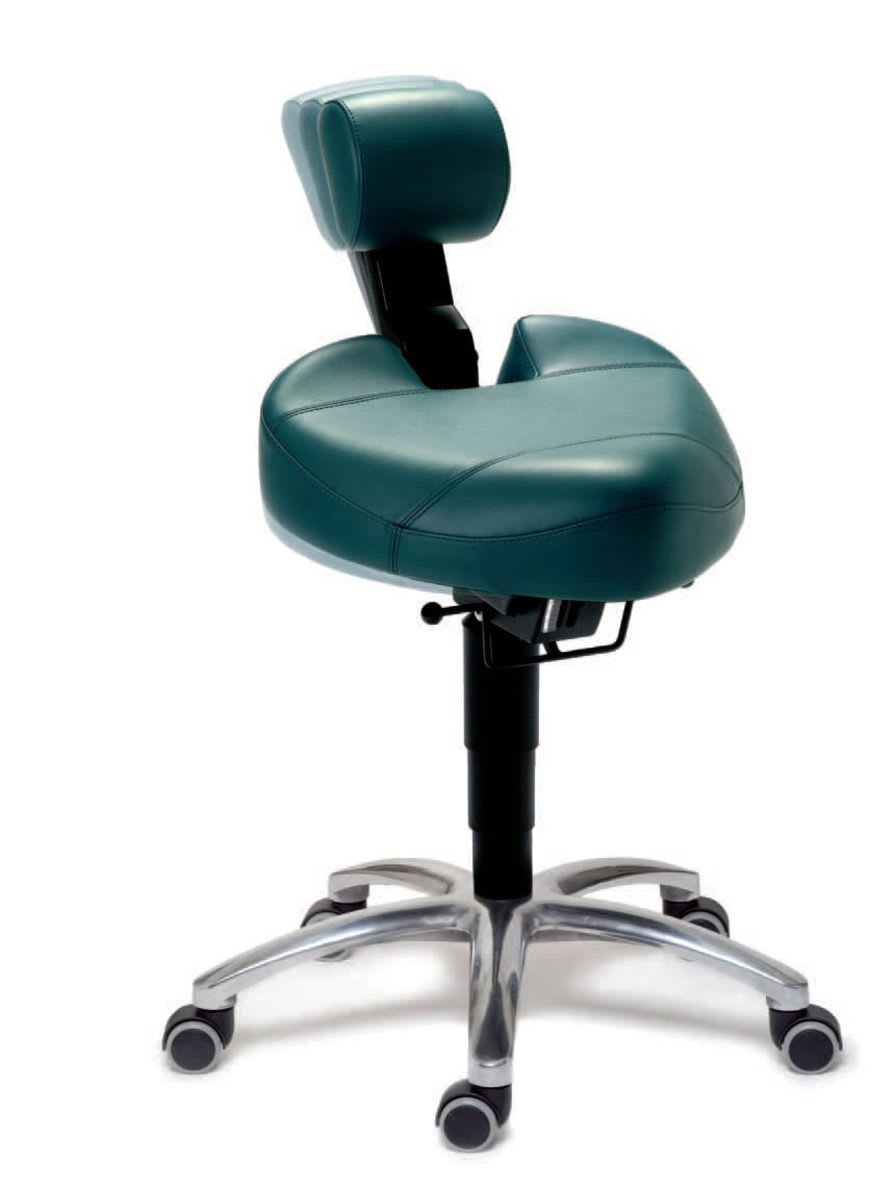 Medical stool / height-adjustable / on casters / T seat Dynamic® Back Quality Ergonomics (BQE)