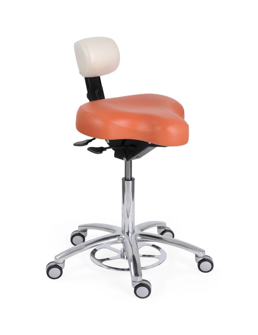 Medical stool / height-adjustable / on casters / T seat Sciszor Back Quality Ergonomics (BQE)